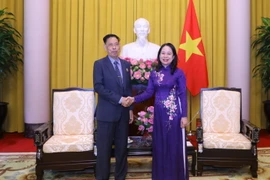 Phó Chủ tịch nước Võ Thị Ánh Xuân tiếp ngài Nhem Valy, Phó Chủ tịch Thường trực kiêm Tổng Thư ký Hội đồng Quốc gia Mặt trận đoàn kết phát triển Tổ quốc Campuchia. (Ảnh: Văn Điệp/TTXVN)