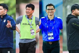 V-League 2023/24 trở lại sau kỳ nghỉ Tết Nguyên đán với 'Vòng đấu của những tân Huấn luyện viên' (từ trái qua) như Iwamasa Daiki, Vũ Tiến Thành, Kiatisuk và Nguyễn Đức Thắng. (Ảnh: VPF)