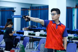 Các thành viên của Đội tuyển Bắn súng Việt Nam trở lại luyện tập sau kỳ nghỉ Tết Nguyên đán 2024. (Ảnh: Việt Anh/Vietnam+)