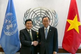 Chủ tịch nước Trương Tấn Sang gặp Tổng thư ký Liên hiệp quốc Ban Ki-moon. (Ảnh: Lê Dương/TTXVN)