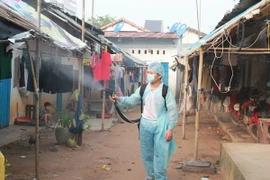 Phun thuốc diệt muỗi. (Ảnh: Dương Chí Tưởng​/TTXVN)