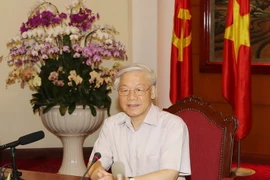 Tổng Bí thư Nguyễn Phú Trọng trả lời phỏng vấn một số Hãng thông tấn, báo chí lớn của Nhật Bản. (Ảnh: Trí Dũng/TTXVN)