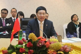 Phó Thủ tướng, Bộ trưởng Ngoại giao Phạm Bình Minh tại Hội nghị Bộ trưởng Hạ nguồn Mekong-Mỹ. (Ảnh: Kim Dung-Chí Giáp/Vietnam+)