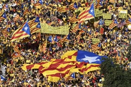 Tuần hành kêu gọi tổ chức bầu cử sớm ở Catalonia. (Nguồn: AFP/TTXVN)