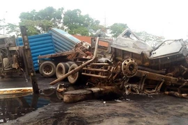 Hiện trường vụ tai nạn. (Ảnh: TTXVN)