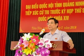 Trưởng Ban Tổ chức Trung ương Phạm Minh Chính phát biểu tại buổi tiếp xúc cử tri huyện Tiên Yên (Quảng Ninh). (Ảnh: Trung Nguyên/TTXVN)