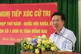 Trưởng Ban Tuyên giáo Trung ương Võ Văn Thưởng phát biểu trước cử tri thành phố Biên Hòa. (Ảnh: Sỹ Tuyên/TTXVN)