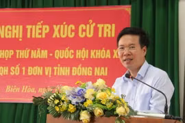 Trưởng Ban Tuyên giáo Trung ương Võ Văn Thưởng phát biểu trước cử tri thành phố Biên Hòa. (Ảnh: Sỹ Tuyên/TTXVN)