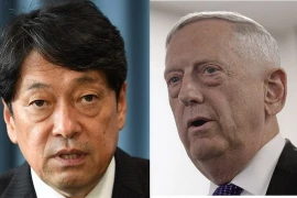 Bộ trưởng Quốc phòng Nhật Bản Itsunori Onodera và người đồng cấp Mỹ James Mattis. (Nguồn: AP)
