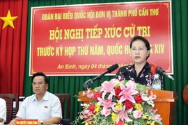 Chủ tịch Quốc hội Nguyễn Thị Kim Ngân phát biểu tại buổi tiếp xúc cử tri. (Ảnh: Trọng Đức/TTXVN)