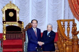 Chủ tịch nước Trần Đại Quang hội kiến với Chủ tịch Thượng viện Nhật Bản Date Chuichi. (Ảnh: Nhan Sáng/TTXVN)