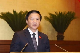 Chủ nhiệm Ủy ban Pháp luật của Quốc hội Nguyễn Khắc Định trình bày Báo cáo giải trình, tiếp thu, chỉnh lý dự án Luật Tố cáo (sửa đổi). (Ảnh: Phương Hoa/TTXVN)