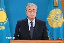 Tổng thống Kazakhstan Kassym-Jomart Tokayev phát biểu tại Alamaty, Kazakhstan. (Ảnh: AFP/TTXVN)