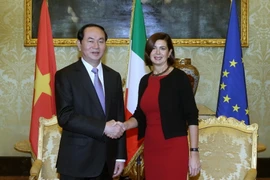 Chủ tịch nước Trần Đại Quang hội kiến với Chủ tịch Hạ viện Cộng hòa Italy Laura Boldrini. (Ảnh: Nhan Sáng/TTXVN)