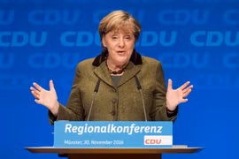 Thủ tướng Đức Angela Merkel tại một cuộc họp ở Muenster, Đức ngày 30/11. (Nguồn: EPA/TTXVN)