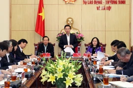 Ông Võ Văn Thưởng, Ủy viên Bộ Chính trị, Bí thư Trung ương Đảng, Trưởng Ban Tuyên giáo Trung ương phát biểu tại buổi làm việc. (Ảnh: Anh Tuấn/TTXVN)
