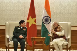 Thủ tướng Cộng hòa Ấn Độ Narendra Modi đã tiếp Đại tướng Ngô Xuân Lịch, Ủy viên Bộ Chính trị, Bộ trưởng Bộ Quốc phòng. (Ảnh: Huy Bình/Vietnam+)