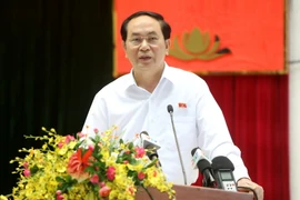 Chủ tịch nước Trần Đại Quang phát biểu tại buổi tiếp xúc cử tri. (Ảnh: Nhan Sáng/TTXVN)