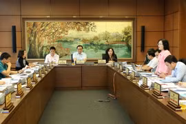 Đoàn đại biểu Quốc hội Thành phố Hà Nội thảo luận tại tổ. (Ảnh: Phương Hoa/TTXVN)