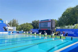 Các vận động viên thi đấu ở nội dung bơi 400m tự do nam hạng thương tật S8. (Ảnh: Chiến Phong/TTXVN)