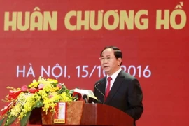Chủ tịch nước Trần Đại Quang phát biểu tại buổi lễ. (Ảnh: Quý Trung/TTXVN)
