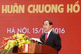 Chủ tịch nước Trần Đại Quang phát biểu tại buổi lễ. (Ảnh: Quý Trung/TTXVN)