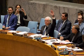 Đại sứ Nga tại LHQ Vitaly Churkin bỏ phiếu phủ quyết Nghị quyết của Pháp về vấn đề Syria. (Nguồn: AFP/TTXVN)