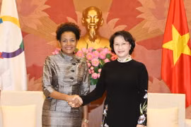Chủ tịch Quốc hội Nguyễn Thị Kim Ngân tiếp bà Michaelle Jean, Tổng Thư ký OIF. (Ảnh: Trọng Đức/TTXVN)