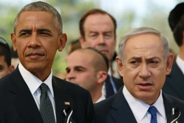 Tổng thống Mỹ Barack Obama và Thủ tướng Israel Benjamin Netanyahu dự lễ tang cựu Tổng thống Israel Shimon Peres. (Nguồn: CNN)