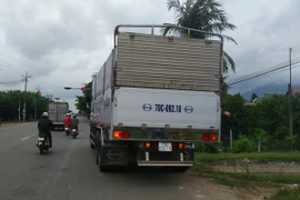 Chiếc xe tải gây tai nạn rồi bỏ trốn bị bắt lại. (Ảnh: Phạm Thanh Tân/Vietnam+)