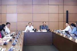Đoàn đại biểu Quốc hội các tỉnh Quảng Ngãi, Hà Nam, Tuyên Quang và Bình Định thảo luận ở tổ. (Ảnh: Doãn Tấn/TTXVN)