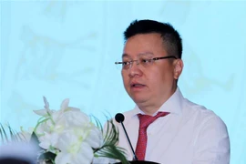 Ông Lê Quốc Minh, Ủy viên Trung ương đảng, Phó Trưởng Ban Tuyên giáo Trung ương, Tổng Biên tập Báo Nhân dân, Chủ tịch Hội nhà báo Việt Nam phát biểu tại hội nghị. (Ảnh: Nguyễn Nam/TTXVN)