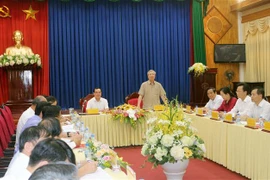 Thường trực Ban Bí thư Trần Quốc Vượng phát biểu tại buổi làm việc. (Ảnh: Đại Nghĩa/TTXVN)