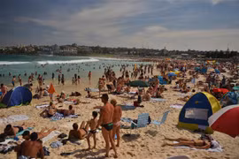 Người dân tránh nóng trên bãi biển ở Sydney, Australia. (Nguồn: AFP/TTXVN)