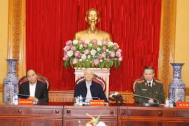 Tổng Bí thư, Chủ tịch nước Nguyễn Phú Trọng, Thủ tướng Chính phủ Nguyễn Xuân Phúc và Bộ trưởng Bộ Công an Tô Lâm dự Hội nghị. (Ảnh: Trí Dũng/TTXVN)