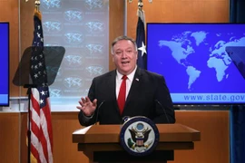 Ngoại trưởng Mike Pompeo tại cuộc họp báo ở Washington,DC, Mỹ, ngày 7/4/2020. (Ảnh: AFP/TTXVN)