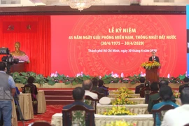 Quang cảnh lễ kỷ niệm 45 năm Ngày Giải phóng miền Nam, thống nhất đất nước (30/4/1975-30/4/2020) tại Hội trường Thống Nhất, Thành phố Hồ Chí Minh. (Ảnh: Thanh Vũ/TTXVN)