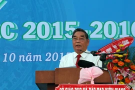 Ông Lê Hồng Anh phát biểu tại lễ khai giảng của Trường Đại học Kiên Giang. (Ảnh: Lê Huy Hải/TTXVN)