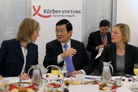 Chủ tịch nước Trương Tấn Sang đến dự và phát biểu trước chính giới, học giả Đức tại Viện Körber. (Ảnh: Nguyễn Khang/TTXVN)