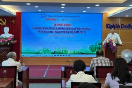 Lễ phát động Chương trình truyền thông bảo vệ môi trường trên địa bàn Hà Nội năm 2023. (Ảnh: Xuân Quảng/Vietnam+)