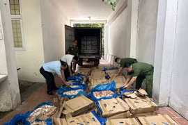 Lực lượng liên ngành kiểm tra cánh gà có dấu hiệu nhập lậu. (Ảnh: Xuân Quảng/Vietnam+)