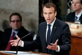 Tổng thống Pháp Emmanuel Macron phát biểu trước Quốc hội Mỹ. (Nguồn: THX/TTXVN)