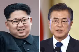 Tổng thống Hàn Quốc Moon Jae-in (phải) và nhà lãnh đạo Triều Tiên Kim Jong-un (trái). (Nguồn: AFP/TTXVN)