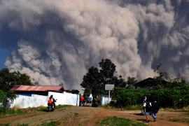 Núi lửa Sinabung trên đảo Sumatra, Indonesia phun tro bụi ngày 19/2. (Nguồn: THX/TTXVN)