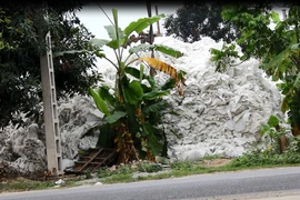 Kho xưởng tập kết nguyên liệu sản xuất hạt nhựa của ông Nguyễn Văn Thành, tại thôn Dược Hạ. (Ảnh: H.V/Vietnam+)