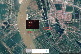 Vị trí các tàu hút cát trái phép ven sông Hồng, tại thành phố Hưng Yên. (Nguồn: Google Map)