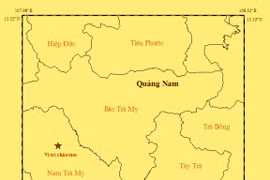 Bản đồ chấn tâm trận động đất. (Nguồn ảnh: Viện Vật lý địa cầu)
