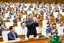 Tổng Bí thư Tô Lâm, Chủ tịch nước Lương Cường, Thủ tướng Phạm Minh Chính dự phiên bế mạc Kỳ họp thứ 8, Quốc hội khóa XV. (Ảnh: TTXVN)