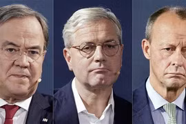 Ba ứng cử viên tranh cử Chủ tịch CDU gồm ông Armin Laschet (trái) - Thủ hiến bang Nordrhein-Westfalen, ông Friedrich Merz (phải) - cựu lãnh đạo nhóm nghị sỹ liên đảng bảo thủ CDU/CSU trong Quốc hội và ông Norbert Rottgen (giữa) - Chủ tịch Ủy ban Đối ngoại