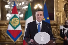 Cựu Chủ tịch Ngân hàng Trung ương châu Âu (ECB) Mario Draghi tại cuộc họp báo ở Rome, Italy, ngày 3/2/2021. (Nguồn: AFP/TTXVN) 